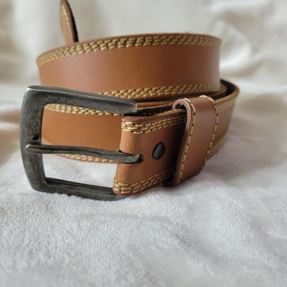 Wrangler Men's Genuine Leather Tan Belt Western Cowboy Basics Casual